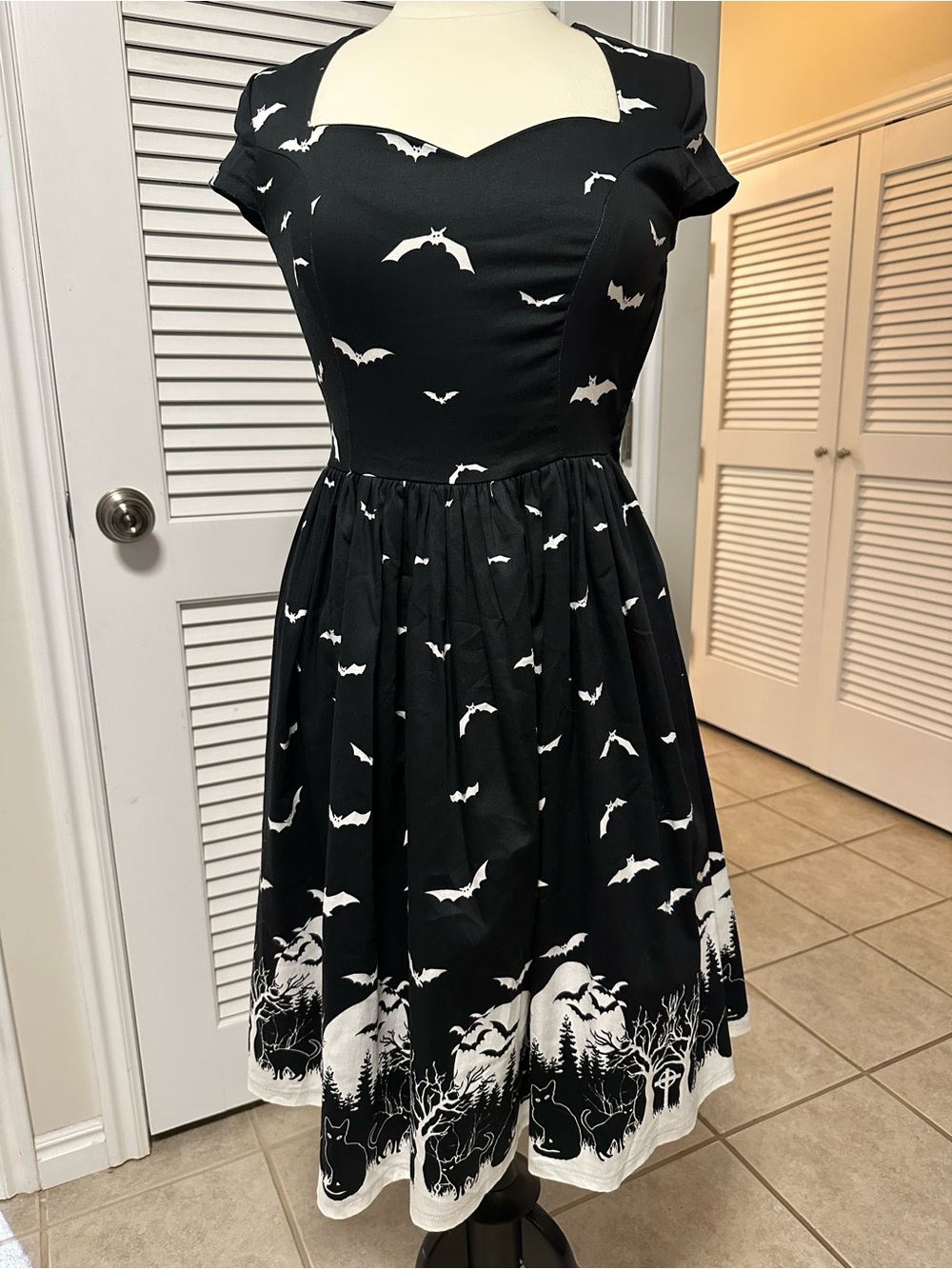 Rare Banned Apparel Gothic Black Bats and Cats Print Swing Dress